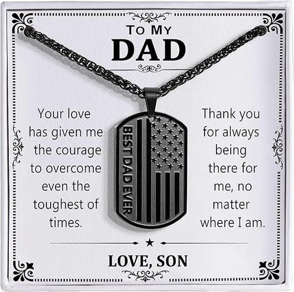 Christmas Anniversary Birthday Gifts for Men Boys, American Flag Dog Tag Pendant Necklace 24Inch Gifts for Son Husband Grandson Boyfriend Brother Dad Grandp