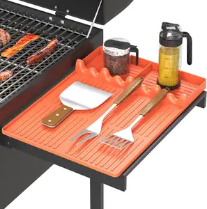 Silicone Griddle Tool Mat Compatible with Blackstone Weber - Flat Top Grill Pellet Smoker Side Shelf Spatula Mat with Drip Pad - BBQ Grilling Accessories - Gift for Men(Orange)