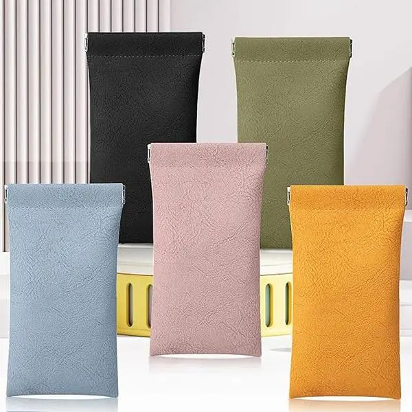 5Pcs PU Leather Ultra-Light Squeeze-Top Eyeglass Cases - Portable Unisex Eye Glass Holders for Home Improvement Glasses Storage, Ideal for Birthday, Thanksgiving Use (Solid Colors)