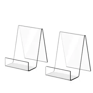 Acrylic Bookshelf Display Stand, 2 Counts/set Transparent Desktop Acrylic Display Stand, Tablet Computer Bracket, Book Holder, Used To Display Books, Magazines, Pictures, Artworks, CDs, Desktop Organizers