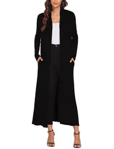 Women Floor Length Open Front Drape Cardigan Long Sleeve Maxi Duster with Pockets (S-3XL) Womenswear Coats Outerwear Comfort
