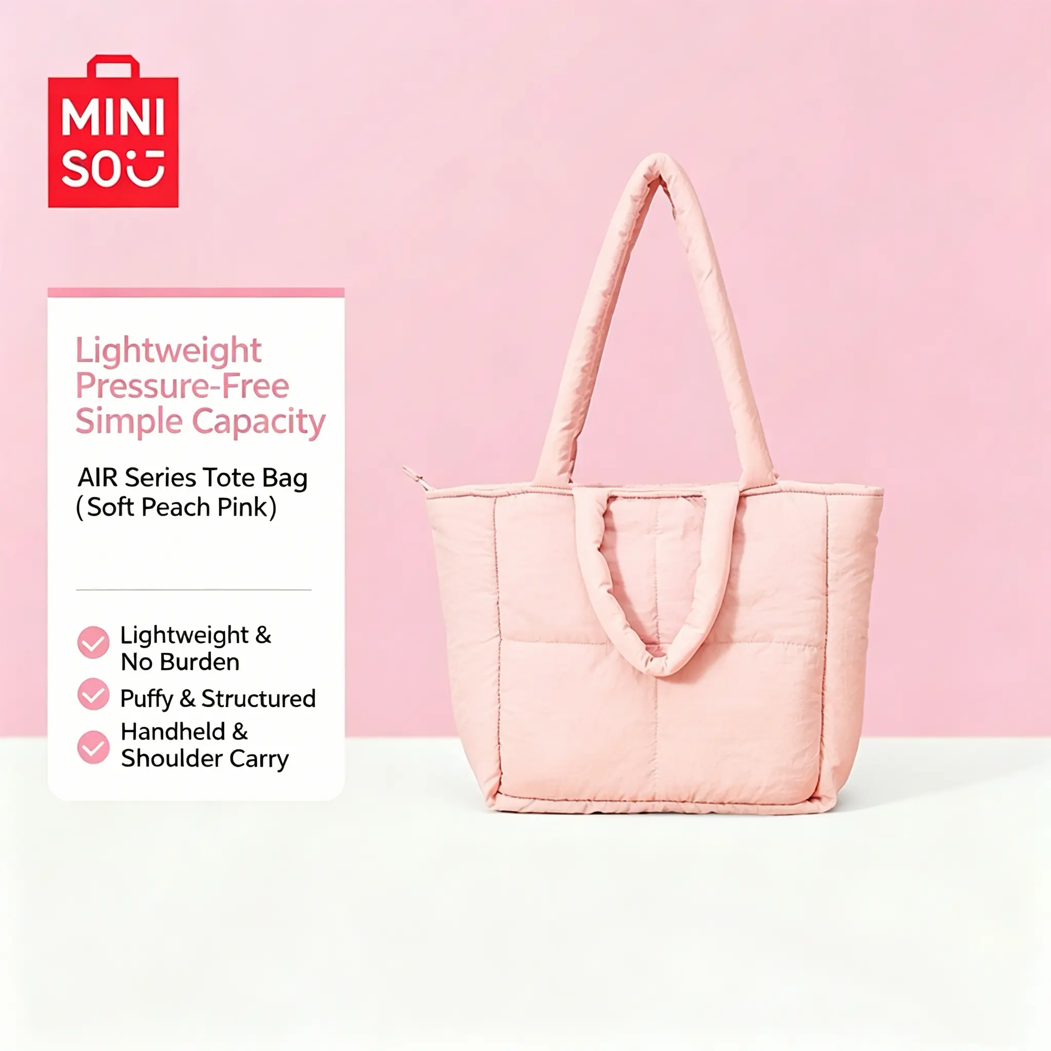 MINISO   Air Series Quilted Puffer Tote Bag, Lightweight Cloud Padded Soft Nylon   Handbag, Large Capacity Multi-way Carry Work Laptop Shoulder Purse for Women   Daily Use outing travel