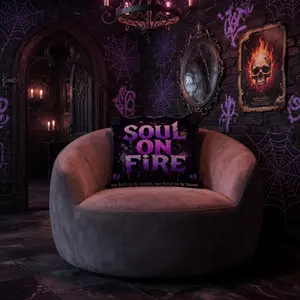 1-Piece "Soul On Fire" Gothic Throw Pillow, Single-Side Print Dark Aesthetic Cushion, Soft Polyester Fabric, Ideal Gift for Emo Goth Bedroom & Living Room Decor