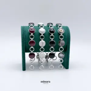 MINARA 950 Silver Natural Stone Bracelet with Assorted Colors Elegant Design