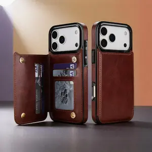 Magnetic Leather Wallet Phone Case for iPhone 17 Pro Max 16 15 14 13 12 11 Galaxy S25 S24 S23 S22 ULTRA PLUS Shockproof Card Holder Flip Cover Full Body Protection Business Style Anti Drop Magnetic Absorption Card Slot Heavy Duty Protection Slim Durable