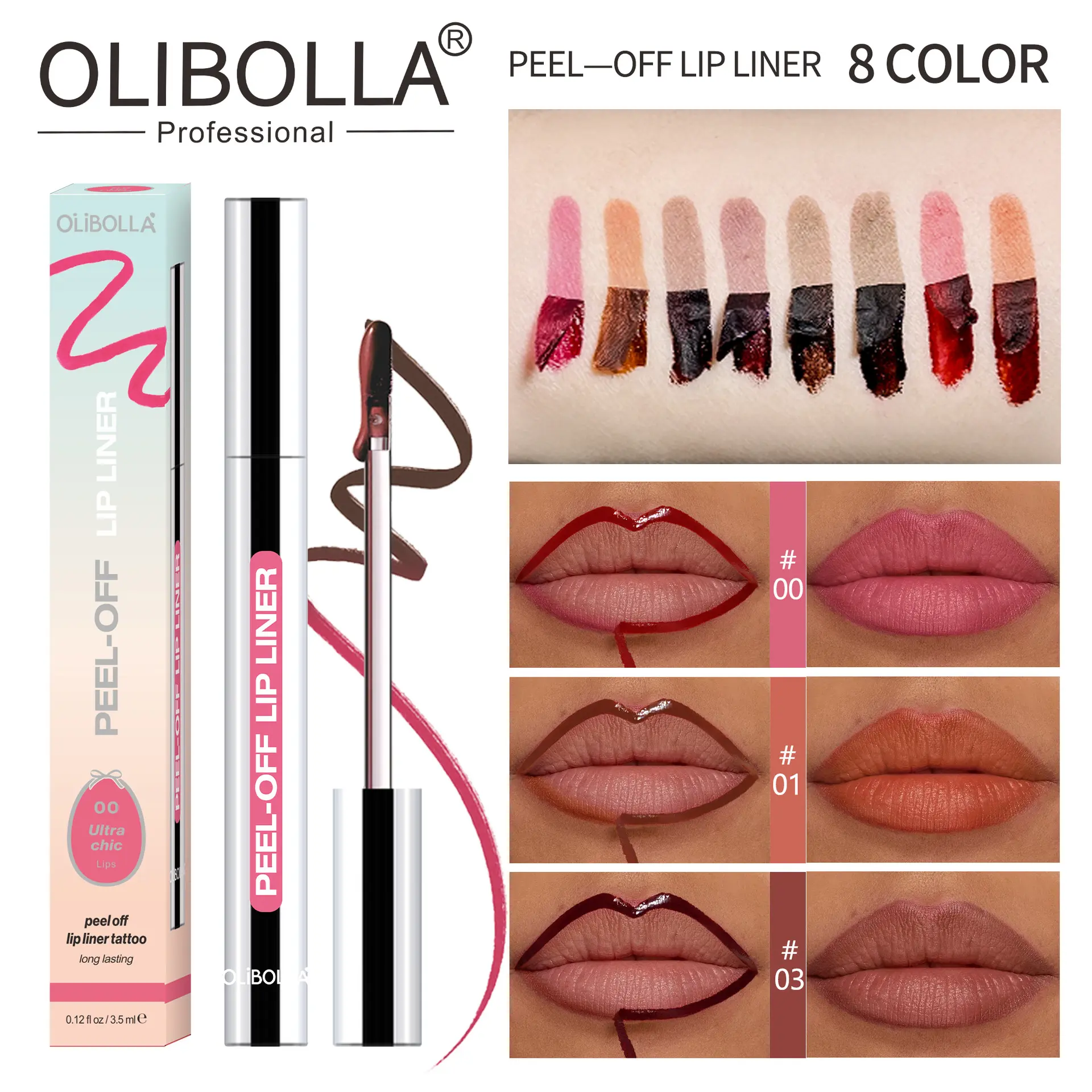 Olibolla 5-Pcs Peel Off Lip Liner Stain Set, Long-Lasting, Smudge-Proof, Waterproof Nude Matte Lip Tint with 24H Color Retention