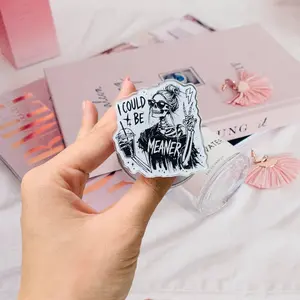 I Could Be Meaner Skeleton Girl Phone Grip Clear Acrylic Griptok - Aesthetic Grunge Edgy Cell Phone Stand Holder, Kawaii Rocker Skull Iced Coffee Lover Finger Ring Grip Accessory, Funny Gift for Her