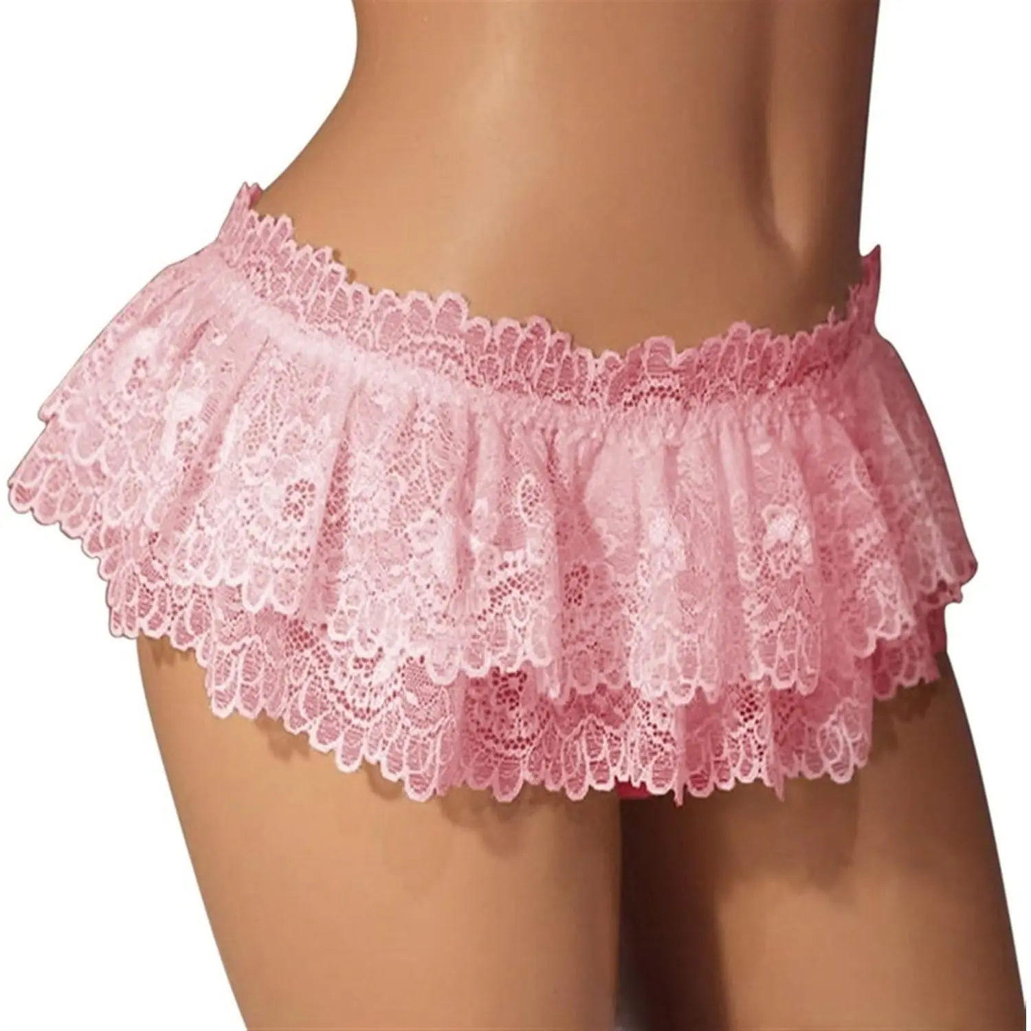 Lace Panties Men's Ruffled Panties Thongs Mini Skirt Thongs Gay Lingerie (Color : Pink, Size : 1pc) One Size