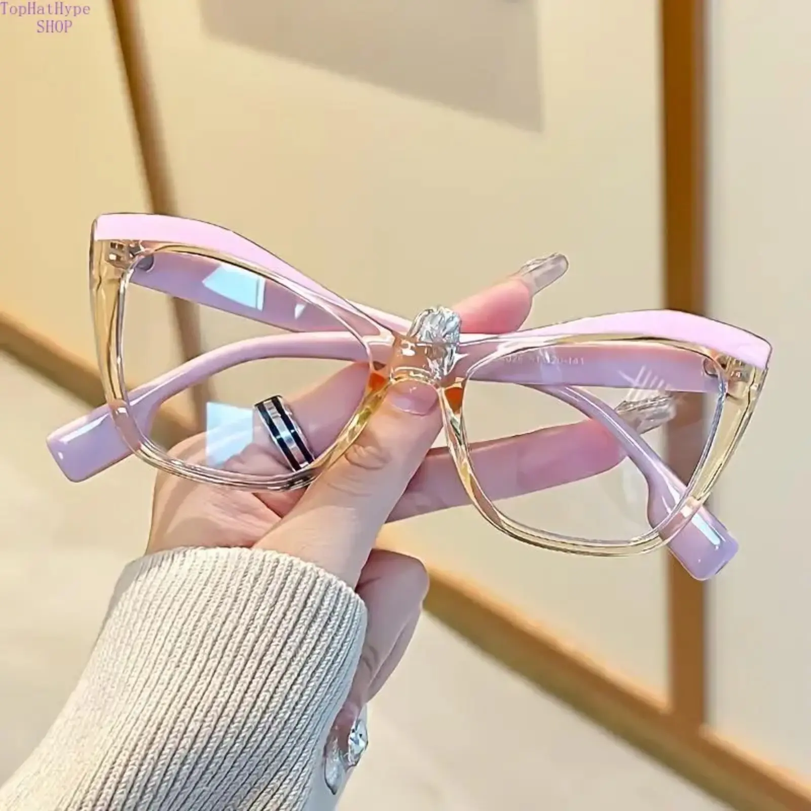 Y2K Cat-Eye Transparent Anti-Blue Light Glasses, Ultra-Light PC Frame, Pink & Clear Aesthetic Design, Trendy Street Eyewear for Instagram Fashion & Daily Casual Outfits