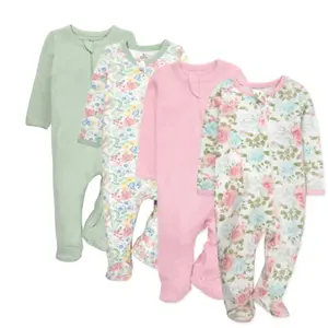 Baby Essentials Infant 4 Pack Sleepwear Footie Bodysuits