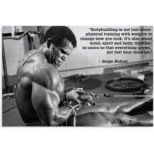 No Framed, Serge Nubret Bodybuilder Quotes Portrait Muscular Man Fitness Vintage Black And White Poster