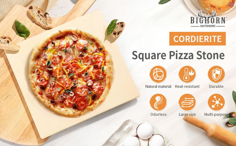BIG HORN OUTDOORS 12/16'' Pizza Stone for Oven & Grill Square Bread Baking Stone Heavy Duty Cordierite