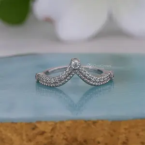 Art Deco Vintage Milgrain Moissanite Chevron Wedding Bands