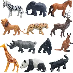 Simulated wild animal model toys lion tiger elephant rhinoceros panda lion educational ornaments animal set Plush Stuffed kids blocks mini car, Animal Figure Animals, Character Figure Animals