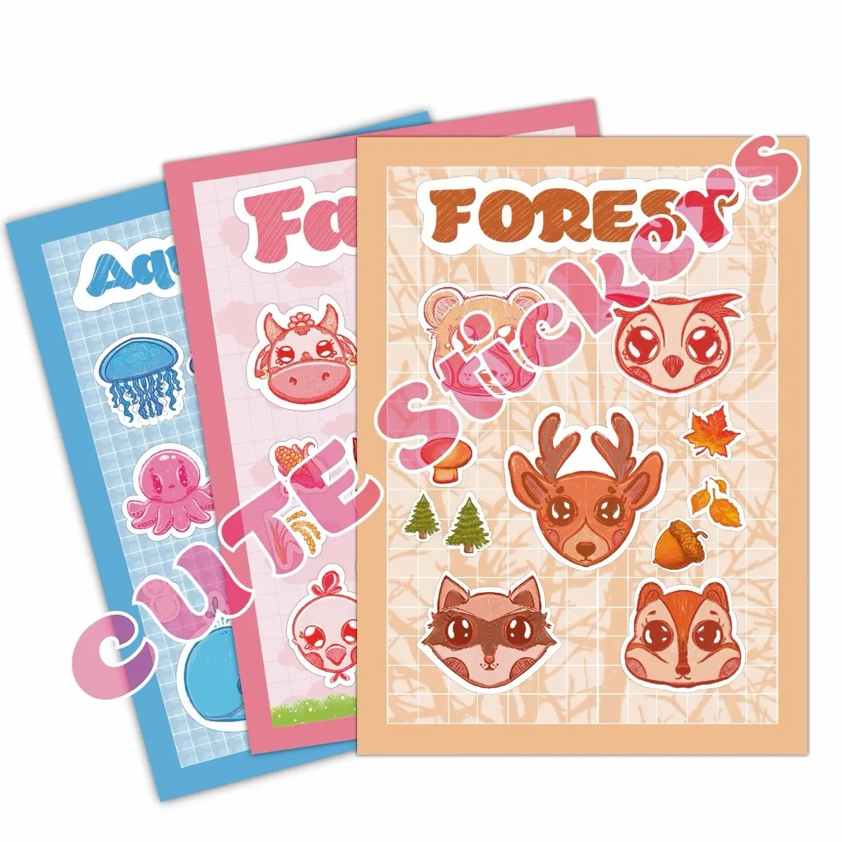 Farm, Forest, and Aquarium Themed Sticker Sheets for Journals, Planners, and Crafts - High-Quality Printing and Durable Material