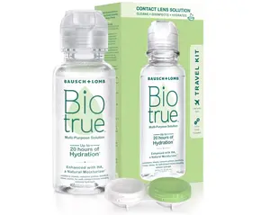 Biotrue Contact Solution, Multi-Purpose Solution with Lens Case, Cleans, Conditions, Hydrates, Disinfects, Removes Protein, Dirt & Debris, Contact Lens Cleaner & Storage, 2 Fl Oz (Pack of 1)