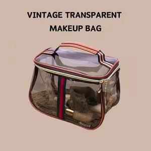 New Retro Vintage Vanity Bag Makeup Bag Large Capacity Waterproof Transparent Toiletry Bag Luxury Cosmetic Bag Women Ladies Travel Storage Case