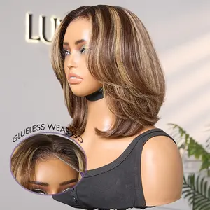[LIVE] Luvme Blonde Highlight / Brown Highlight Short Layered Bob Wig Glueless 5x5 Closure Pre-Cut Lace Wear And Go Wig