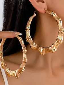Oversized Bamboo Hoop Earrings, Gold & Silver Dual Tone, Trendy Jewelry, Bold, statement-making design with a trendy bamboo texture, Perfect for elevating streetwear, hip-hop, and party looks