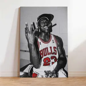 MJ Poster Basketball Wall Art Sports Print Motivational Poster Gift for Basketball Fans Canvas Painting with Solid Wood Frame Waterproof Design for All-Scene Versatility