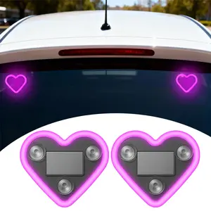 Solar Powered Wireless LED Neon Light for Car Interior Decoration, Triangle Heart Shape C-Pillar Ambient Light, Eco-Friendly Modern Stylish Solar Car Decor