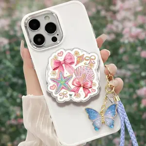 Seashell Magnetic Phone Grip, Coastal Ribbon Bow Magsafe Kickstand