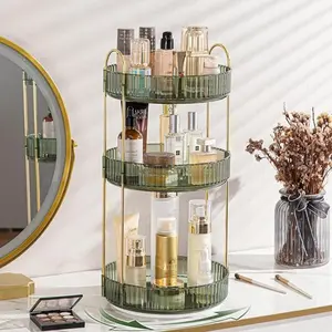 360 °   Rotating Makeup Organizer - Large Capacity Cosmetic and Skincare Dresser |   Spinning Perfume Organizer Vanity Shelf (3 Tiers, Green) |   Lazy Susan Tray Bathroom Organizer