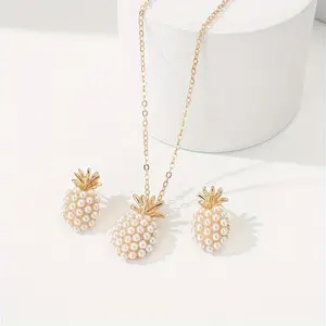 Women's 1pc/2pcs/3pcs Artificial Pearl Pineapple Jewelry Set, Elegant Earrings & Necklace Costume Accessories, Pineapple-Themed Gift for Ladies, Pineapple-Themed Jewelry Sets