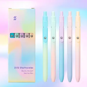 5-Pack Retractable Gel Pens Set, Quick-Dry Black Ink Fine-Point Soft-Touch Roller Ball Pens for Smooth Writing (Aurora Color), Pen