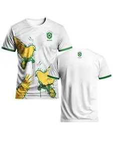 Brazil National Team Art Tee White w/ Yellow-Green Bird Graffiti & Brazil Badge Quick-Dry Breathable Fabric For Fans Collectors & Streetwear Summer Gear Samba Football Culture