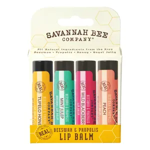 Beeswax & Propolis Lip Balm Collection - Tupelo Honey-Mint Julep-Wild Blackberry-Peach Tupelo Honey-Mint Julep-Wild Blackberry-Peach