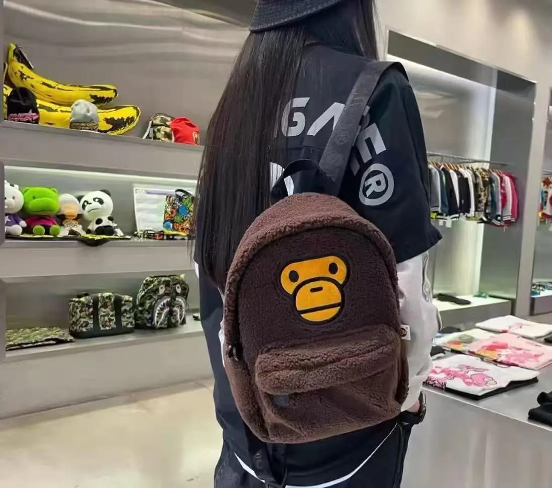 mags boy bag New commuter bag - simple cartoon monkey student backpack with double shoulder straps and plush interior - large capacity fuzzy school bag