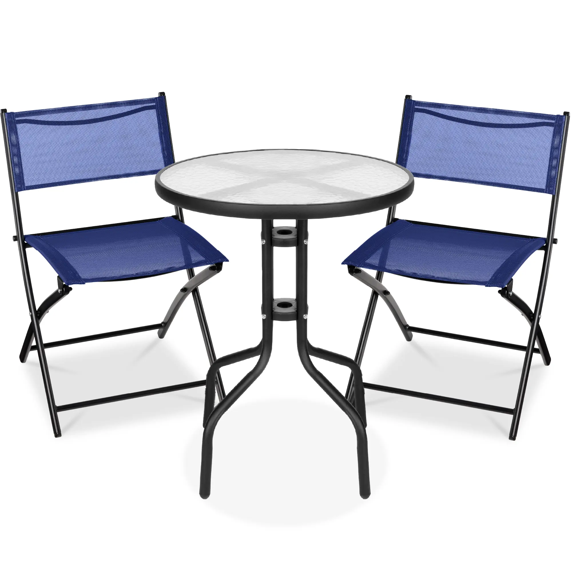 Best Choice Products 3-Piece Patio Bistro Dining Furniture Set w/ Round Textured Glass Tabletop, Folding Chairs Best Choice Products 3-Piece Patio Bistro Dining Furniture Set w/ Round Textured Glass Tabletop, Folding Chairs