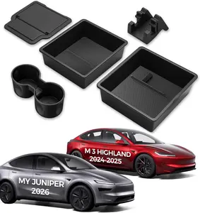 Center Console Organizer 5PCS Compatible with Tesla Model Y Juniper2026, Armrest Storage Tray, Hidden Storage Box, Cup Holder, Phone Holder – Interior Accessories for New Model Y/3 2025