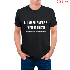 Men'S Large Black Funny Christian Graphic T-Shirt - "All My Role Models Went to Prison" Biblical Design, Paul, Joseph, Daniel, Peter & John - Soft Casual Round Neck Short Sleeve Shirt for Casual Attir