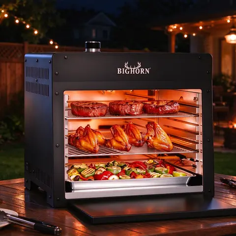 BIG HORN OUTDOORS 1500°F Infrared Propane Gas BBQ Grill - Portable Stainless Steel Searing Broiler Tabletop Appliance with Steakhouse Maillard Tech for Quick Juicy Steaks, Outdoor Grime Resistance, Heating for Outdoor Enthusiasts, Game Day Use