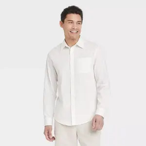 Men's Comfort Wear Long Sleeve Shirt - Goodfellow & Co White XL: Cotton Blend, Front Pocket, Button Down, Collared