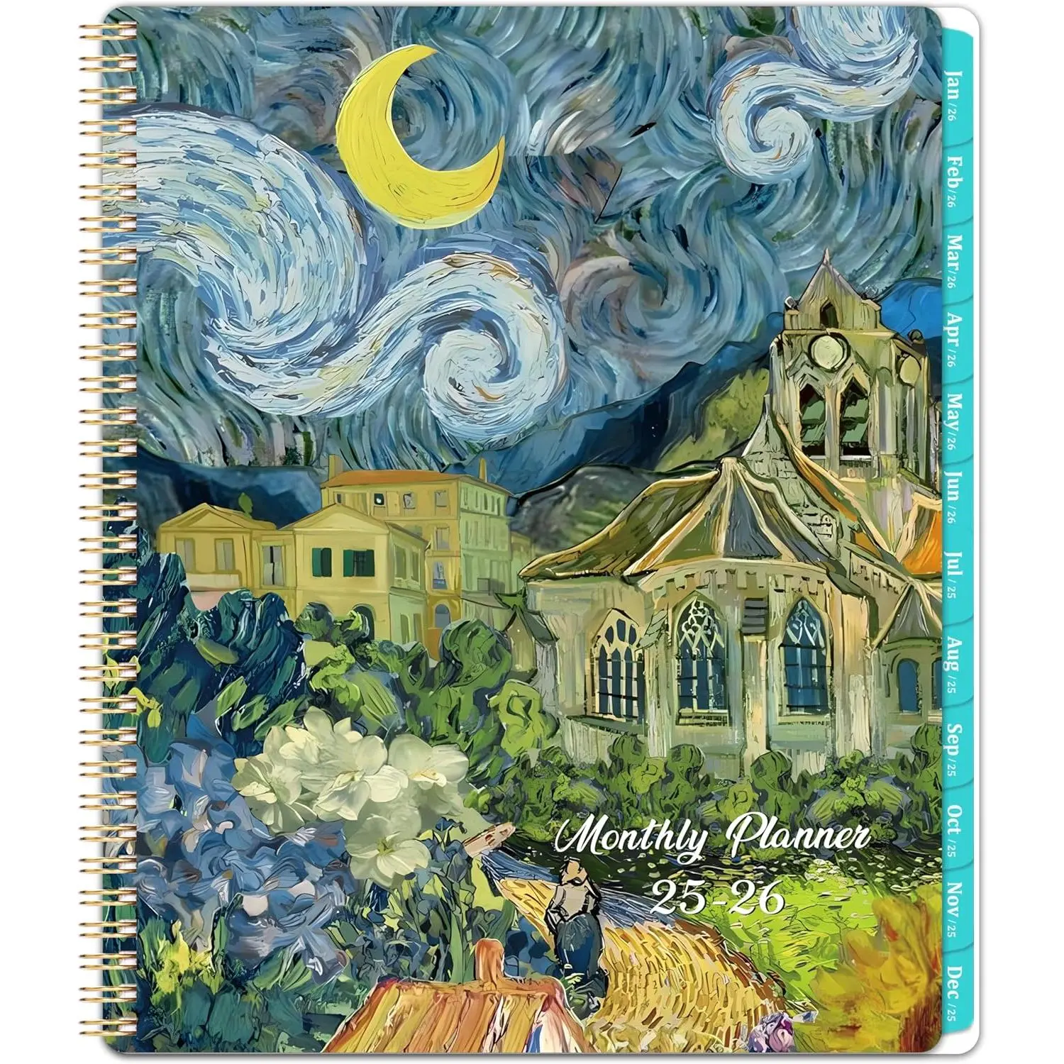 Monthly Planner 2025-2026 - JUL 2025 - DEC 2026, 2025-2026 Monthly Planner/Calendar, 9" x 11", Tabs and  Pocket, -Wire Binding - Oil Painting