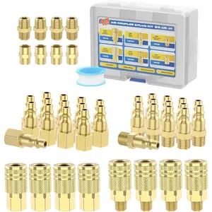 45 count Air Coupler & Plug Kit,  1/4" NPT Air Hose Fittings Set, Brass Air Tool Fittings Quick Connect Air Compressor Accessories