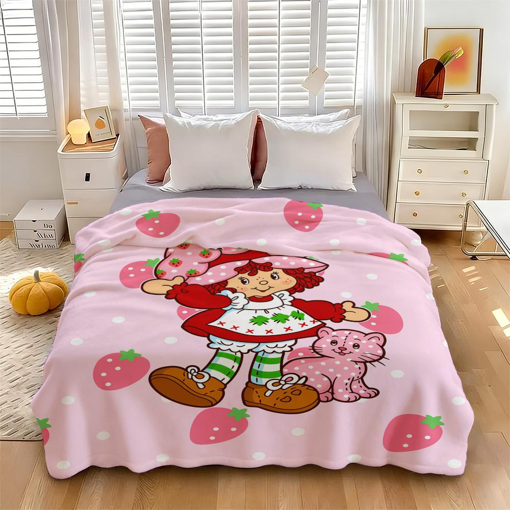 Countdown Sale! Trendy Cartoon Strawberry Shortcake Blanket Flannel Soft Warm Skin-Friendly for Sofa Office Bed Winter Kids  Mothers Day Gift Suitable for all four seasons A gift suitable for fans, friends and children