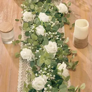 Artificial Eucalyptus Wreath, 2 Count Faux Rose Decorative Wreath, Fake Flower for Wedding, Spring Family Party, Crafts, and Table Decorations