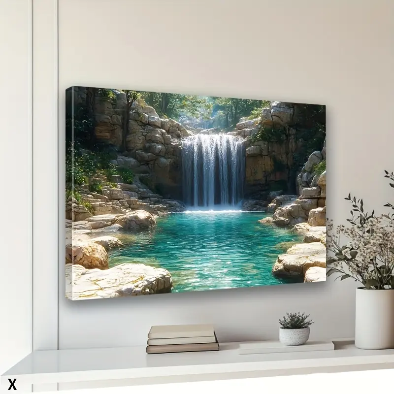 1 Piece Waterfall Landscape Picture Frame Decorative Painting - Wooden Frame Ink Printing, Living Room Bedroom Office Decoration, Bachelorette Party Gift, Indoor Wall Art, Natural Scenery, Serene Atmosphere Classic Artwork