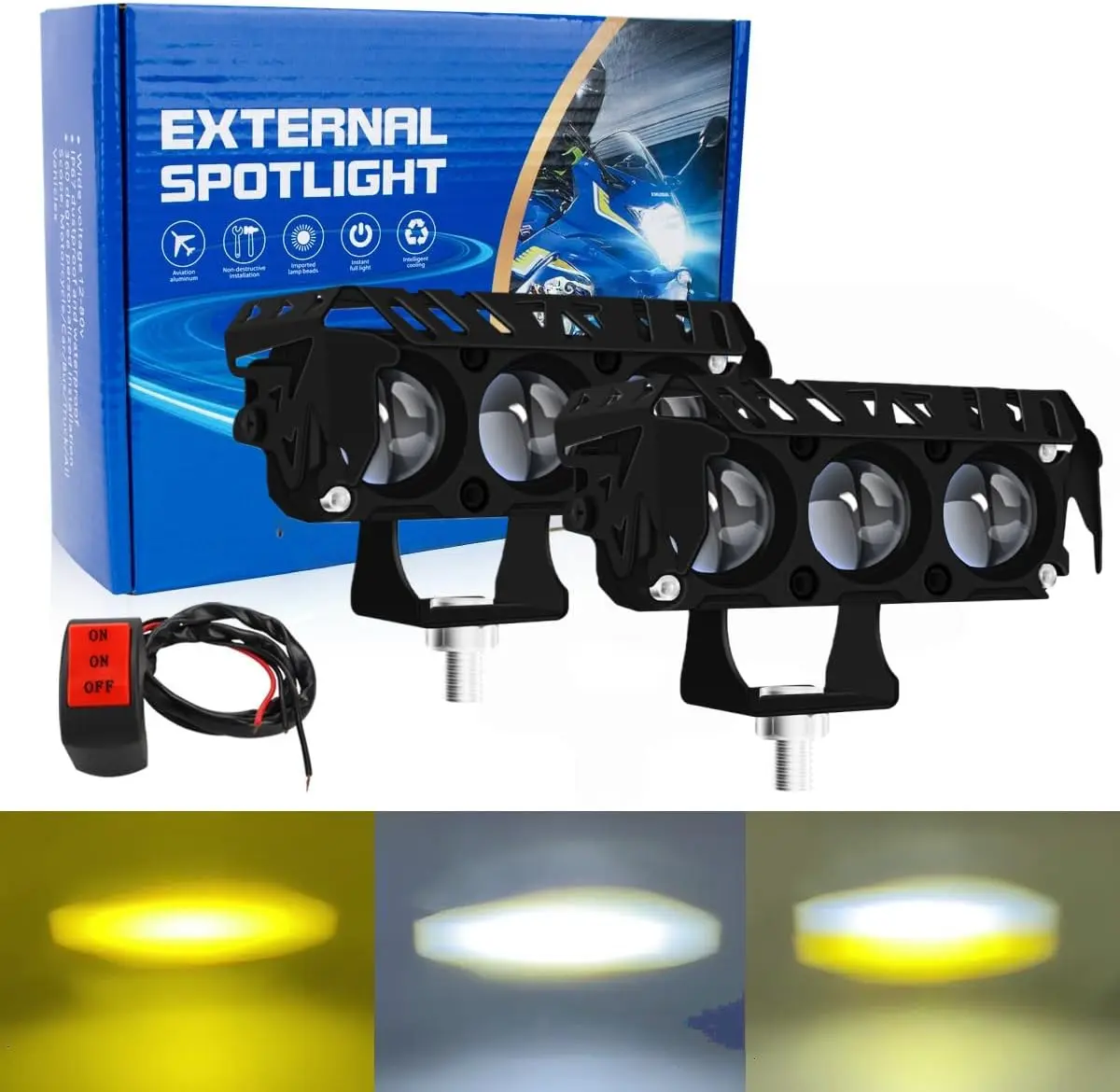LED Yellow/White Dual Color Motorcycle Driving Fog Lights Bar 2Pcs approx 4.38Inch Offroad Driving Lights Pod Lights Work Auxiliary Lights fit for Motorcycle Truck Vehicle ATV SUV UTV 4WD Boat Tractor