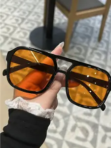 Unisex Minimalist Tinted Lens Sunglasses, Trendy Casual Square Aviator Frame Sunglasses for Everyday Use, Fashion Accessories for Outdoor Activities