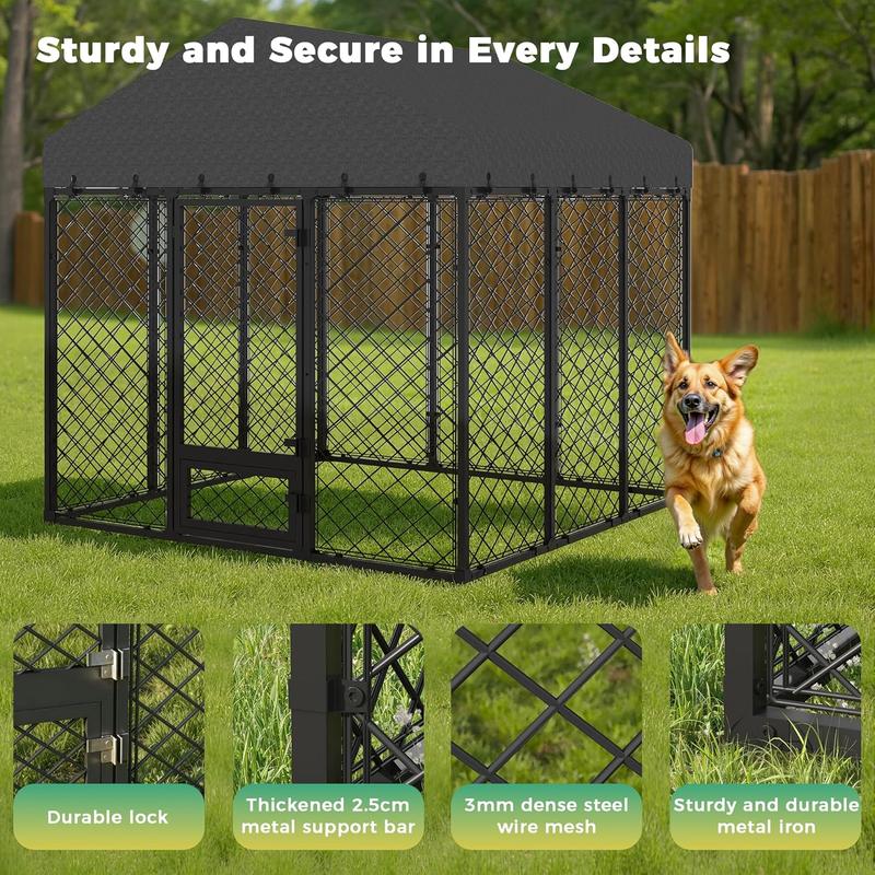 【2 packages Delivery】Heavy Duty Outdoor Dog Kennel with Secure Double Locks and Waterproof & UV Resistant Roof Cover,All Weather Resistant Anti-Rust Metal Enclosure for Large Dogs