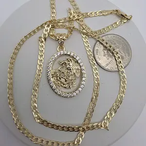 Mexican Eagle Fashion Pendant with stone's Cuban link chain gold-plated 24"inches