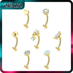 ORAZIO 7 Pcs Belly Button Ring Set Surgical Steel Hypoallergenic CZ Opal Internally Threaded Navel Piercing Jewelry 14G Gold Silver Tone for Women