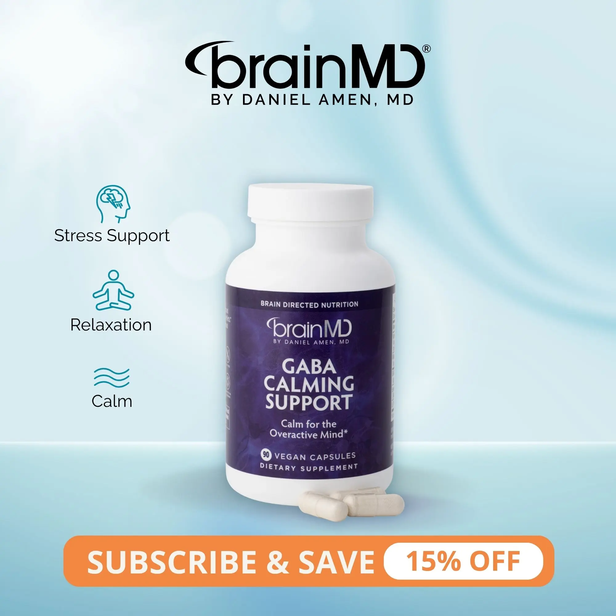 GABA Calming Support | BrainMD | 90 Capsules | Calm & Stress Support | Relaxation, Focus & Emotional Balance | GABA with L-Theanine, Lemon Balm & Magnesium