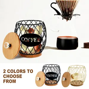 Coffee Pod Basket Holder Metal Coffee Pod Storage Basket with Dust Cover Hollow Design Large Capacity Coffee Pod Storage Basket Easy to Store Suitable for Kitchens