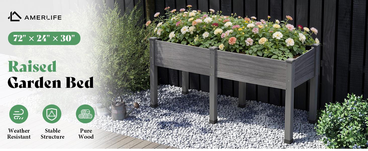 Amerlife Elevated Wood Planter Box with Legs, Raised Garden Bed with Bed Liner, Divider & Drainage System, Outdoor Planters for Backyard, Patio – Mother’s Day Gift, Elevated Planting Boxes,summervibes